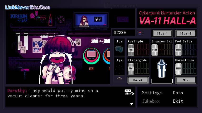 Hình ảnh trong game VA-11 Hall-A: Cyberpunk Bartender Action (screenshot) Hình ảnh trong game VA-11 Hall-A: Cyberpunk Bartender Action (screenshot)